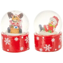 Dekohelden24 ***Mini-Schneekugel Weihnachtselch/Schneemann im 2er Set, Maße H/B/Ø Kugel: ca. 5 x 3,5 cm/Ø 3,5 cm.