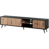 Selsey TV Schrank Board Sideboard Fernsehtisch Fernsehschrank Mit Lamellen Und LED Beleuchtung 175 cm Schwarze Beine Wotan Eiche Bello, Schwarz