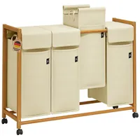 AdelDream Wäschekorb bambus Wäschesortierer mit rollen wäschesammler 4 Fächer Wäschewagen mit abnehmbaren Wäschesack Wäschebox Laundry Basket 200L Beige