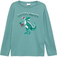 S.Oliver - Longsleeve mit Pailletten-Weihnachtsmotiv, Kinder, Blau, 128/134