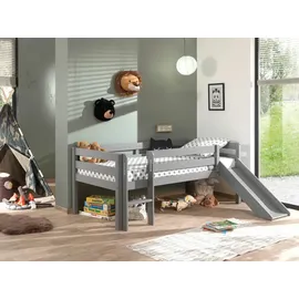 Vipack Hochbett Pino mit Rutsche 90 x 200 cm Kiefer massiv grau lackiert