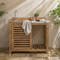 home24 Gartenspültisch / Akazie Massiv | Beige - Braun/Weiß/Grau
