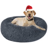 Hundebett Katzenbett Flauschig Rund aus Plüsch - Donut Kuscheliges Hundekissen Hundekorb Waschbar S/M/L/XL/XXL für Kleine, Mittelgroße und Große Hunde, Katzen und Andere Haustiere (XXL-80, Dunkelgrau)