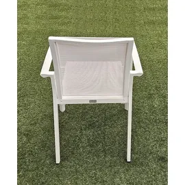 TEICO 7-tlg. Alu Gartenmöbel Set weiß ausziehbarer Tisch mit stapelbaren Stühlen - Weiß