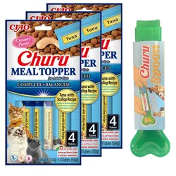 INABA Katzenmehl Topper Thunfisch mit Jakobsmuschel Rezept 12x14g + Futterlöffel GRATIS!