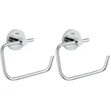 GROHE Essentials, WC Toilettenpapierhalter (einfache Montage ohne Bohren, klebbar, ohne Abdeckung, pflegeleicht), Chrom, 40689001 (Packung mit 2)