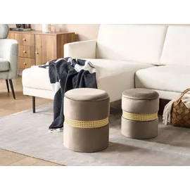 Beliani Pouf mit Stauraum Samtstoff Taupe 2er Set MEDFORD