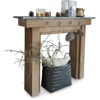 Loberon Kaminkonsole Lesterby, Landhaus-Stil, mit Stabilen Haken für Dekorationen, Kaminumrandung, Wohn-Accessoire, Kiefernholz, Eisen, braun/grau