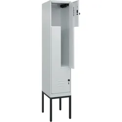 C+P Z-Spind Classic PLUS, Gestell, 2 Abteile, HxBxT 212x40x50cm, Sicherheitsdrehriegel, Hellgrau/Hellgrau von PROREGAL