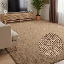 ELLE DECORATION Rocco - Weicher Flachgewebe Teppich, Maschinen Waschbar, Woll Optik, Langlebig & Nachhaltig, Modern, Skandi Look für Wohnzimmer, Esszimmer, Schlafzimmer, Flur - Karamell, 80x150cm