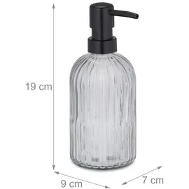 Relaxdays Glas Seifenspender, 3er Set, Pumpkopf, nachfüllbar, Badezimmer, Küche, Flüssigseifenspender, 400 ml, schwarz