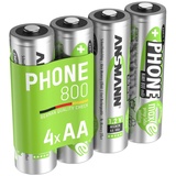 ANSMANN AG Akku AA Mignon 800mAh 1,2V NiMH für Telefon 4 Stück - wiederaufladbar Akku