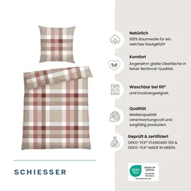 SCHIESSER Kris Kariert Beige-Rot 135 x 200 cm + 80 x 80 cm