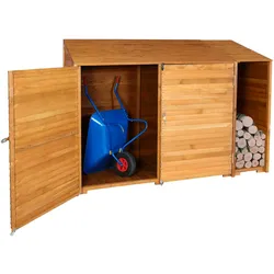 Mendler Geräteschuppen HWC-J75, Geräteschrank Gerätehaus, Holz gebeizt MVG-zertifiziert, 180x250x93cm ~ naturfarben
