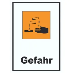 Schild Gefahrensymbol ätzend Gefahr hochkant A4 (210x297mm)