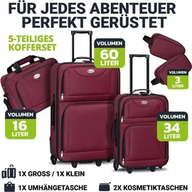 Juskys Athen Koffer-Set 5-tlg. bordeaux/rot