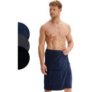Morgenstern Saunakilt Herren mit Klettverschluss 100% Baumwolle Frottee Oeko-TEX® Handtuch 60x146 cm Saunahandtuch mit Tasche Jan Blau