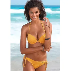 Push-Up-Bikini BUFFALO, Damen, Gr. 34, Cup C, gelb, Polyamid, Strukturmuster, Bikini-Sets, mit modischer Struktur