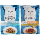 PURINA GOURMET Perle Duetto Katzenfutter nass, mit Sardinen und Thunfisch, 26er Pack (26 x 85g) & Perle Genuss in Sauce Katzenfutter nass, mit Huhn, 26er Pack (26 x 85g)