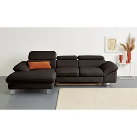 Cotta Ecksofa "Driver L-Form", braun, B:268cm H:73cm T:169cm, LEDER BEEFY (ein abgedecktes Spalt-Rindsleder) im Sitz und Rücken (Korpus in Kunstleder);Luxus-Kunstleder;Kunstleder SOFTLUX;NaturLEDER (echtes Rindsleder), Rückseite mit schwarzem Spannstoff