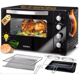 Minibackofen 45 Liter mit Glasfront und 2.000 Watt | Mini Backofen mit Umluft, Drehspieß und Krümelblech | Ober-/Unterhitze | Konvektion | 60 min Timer | Neues luft-isolierten Gehäuse, Mini-Ofen