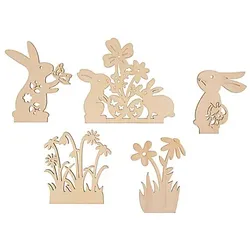 Steckteile "Hasen und Blüten" aus Holz
