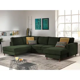 best mobilier Lisa Design Jake - Wohnlandschaft - mit Schlaffunktion und Bettkasten - 7-Sitzer - aus Cord - links Grün