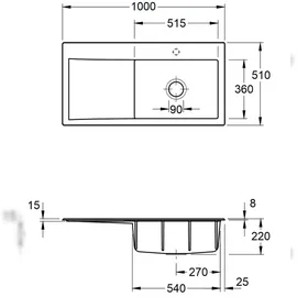 Villeroy & Boch V&B Spüle Subway Style 60 re, m Abl.garn, Exzenter, we. alp C-plus