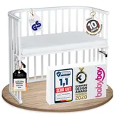 babybay Maxi extra groß / auch für Zwillinge inkl. Gratis Matratze Classic Soft Weiß lackiert)