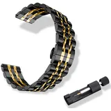 RoYiio Edelstahl Armband für Anstoßbreite 22mm, ErsatzArmband mit Schnellverschluss, Schön Poliert, Metallband für Damen und Herren - Schwarz Gold