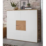 vogl möbelfabrik Highboard VOGL MÖBELFABRIK, beige (altholzeiche, weiß), B:114cm H:118cm T:40cm, Sideboards, Highboard, Breite 114 cm mit Hirnholzelement