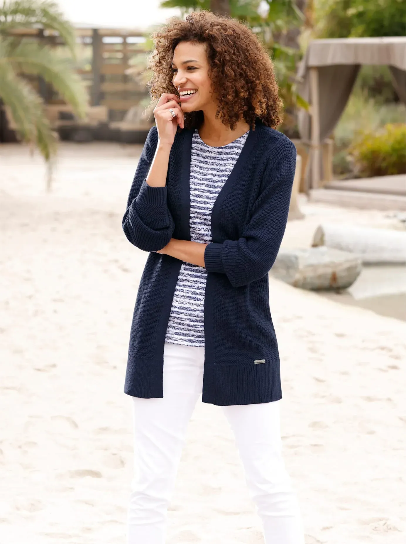 Strickjacke CASUAL LOOKS, Damen, Gr. 48, blau (marine), 50% Baumwolle, 50% Polyacryl, unifarben, Strickjacken Strickjacke