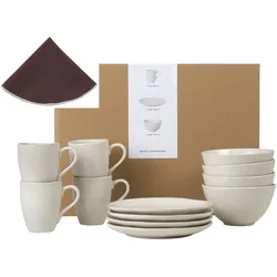 Frühstücks-Geschirrset BROSTE COPENHAGEN "Nordic Vanilla, inklusive Serviette Wilhemina", beige (cream), 16 tlg., Keramik, Geschirr-Sets, Beliebte Geschirr Sets Exclusiv mit Geschenk