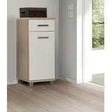 Forte Veris Kommode mit 1 Tür und 1 Schublade, Holzwerkstoff, Sonoma Eiche / Weiß Hochglanz, 16,1 x 90,8 x 40,2 cm