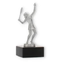 Pokal Metallfigur Tennis Damen silbermetallic auf schwarzem Marmorsockel 16,0cm