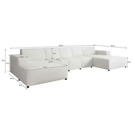 beautysofa Ecksofa PEDRO U XL, breite Ottomane, Farbe: Hellgrau (Raven06) - Hellgrau