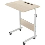 Laptoptisch 60x40cm Höhenverstellbarer Pc-tisch Mit Rollen,betttisch, Beistelltisch,kleiner Schreibtisch,oberfläche Mit Einschnitt,ahorn Weiß - Soges