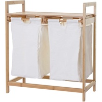 Mendler Wäschesammler HWC-B83, Laundry Wäschesortierer Wäschekorb Wäschebehälter, Bambus 2 Fächer 74x64x33cm 70l ~ weiß