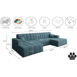 kaiser möbel Ecksofa Nimes in U-Form, stoff Portland Blau - Blau