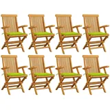 vidaXL Gartenstühle mit Hellgrünen Kissen 8 Stk. Massivholz Teak