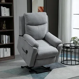 Homcom Fernsehsessel mit Aufstehhilfe Elektrisch Relaxsessel mit Liegefunktion, TV-Sessel mit Fernbedienung Seitentasche Taschenfederkern Leinenoptik Grau