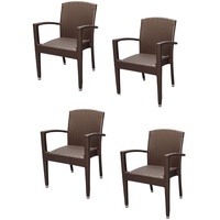 4x KONWAY® MAUI Stapelsessel Mokka Premium Polyrattan Garten Sessel Stuhl Set