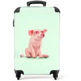 NoBoringSuitcases.com© Hartschalen-Trolley Schwein - Rosa - Brille - Sockel - Tiere 55x35x20cm, 4 Rollen, Kinder Koffer Klein, Trolley Handgepäck bunt|grün 35 cm x 55 cm x 20 cm