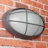 Licht-Erlebnisse Schiffslampe Wand AMSTERDAM wetterfest B:32cm oval Ziergitter Außenlampe Anthrazit Aluminium Glas IP44 E27 Garten Wandlampe