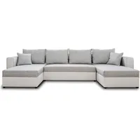 Best Möbel Opale, Wohnlandschaft U-Form, 7-Sitzer, mit Schlaffunktion, mit Bettkasten, aus Stoff und Kunstleder , Grau und Weiss - Grau/Weiß