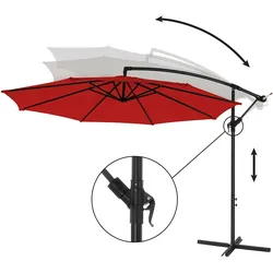 UAC Ampelschirm Sonnenschirm  Ø 300 cm, mit Kurbel, UV-Schutz bis UPF 50+, robuste(s) Schirmrippen Fußkreuz, Kurbelschirm, rot