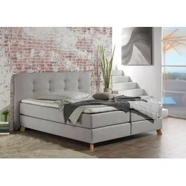 Home Affaire Boxspringbett HOME AFFAIRE "Cecina", grau (silbergrau), B:202cm L:210cm, Struktur fein (100% Polyester), Komplettbetten, Boxspringbett, in 5 Breiten, 3 Ausführungen, 2 Härtegrade, Knopfheftung, Topper