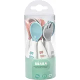 BÉABA BEABA - Ergonomisches Erstlingsbesteck - 6 Löffel & 4 Gabeln - Kurzer, abgerundeter Griff - Babyfreundlich, Für Rechts- und Linkshänder geeignet - Grau/Blau/Rosa