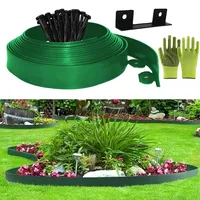 Flexible Rasenkante Kunststoff, Rasenkanten aus Kunststoff 5cmx10m, Inklusive 30 Ankerspitzen und 1 Verbinder, mit einem Paar Handschuhe, Gartenzaun decorativ (Grün, 5cmx10m)