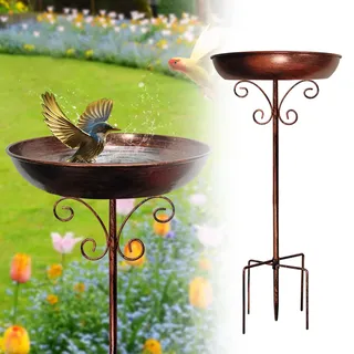 Stehende Vogeltränke, 76cm Winterfestes Metall Vogelbad mit 5 Erdspießen - Frostsichere Wassertränke für Wildvögel, Futterstelle für Balkon und Garten